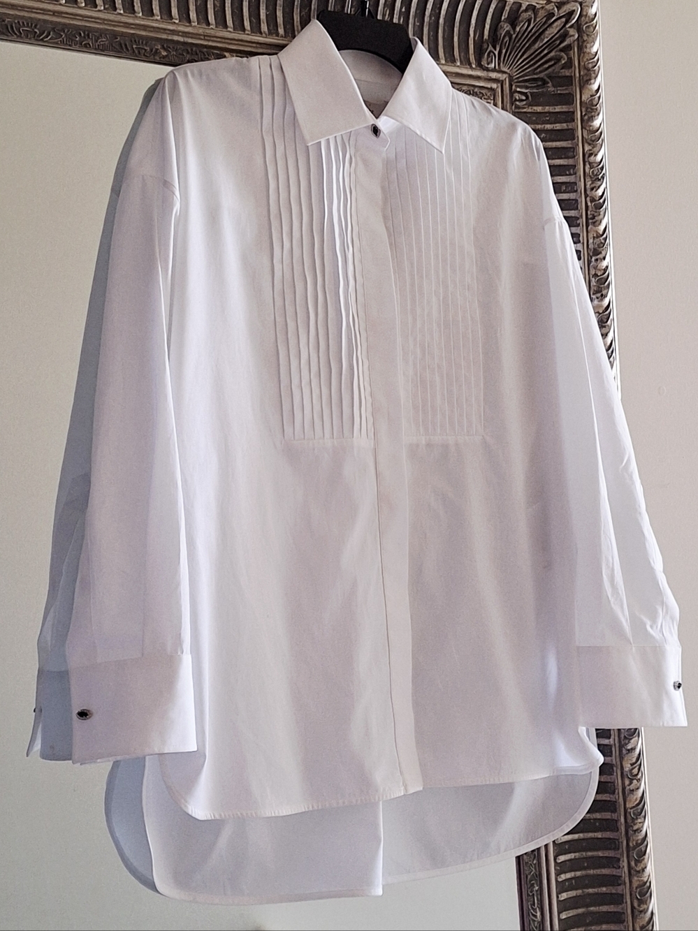 GOLDEN GOOSE Pintuck Bib Oversized Cotton Button-Up Shirt White XS Org $750 - Picture 5 of 16